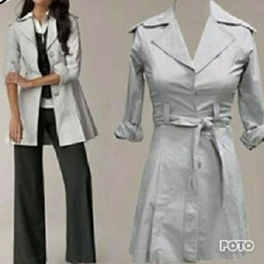 CABI '917' Gray Snap Belted Pleated Trench Coat